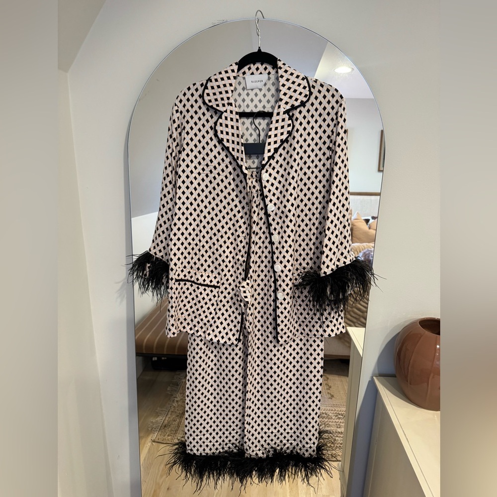 Sleeper Pajama Set with Feather Trim
